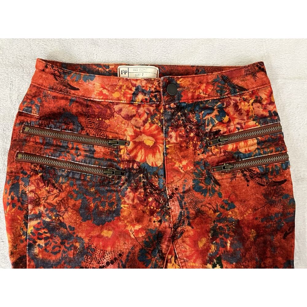 Free People Velvet Skinny Sz 2 Floral Print Jeans Zip Pockets Anthropologie - Picture 3 of 12